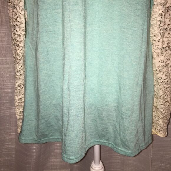 Cream Lace & Mint Green Jacket Medium Open Front Cardigan Jacket Spring - Picture 7 of 9